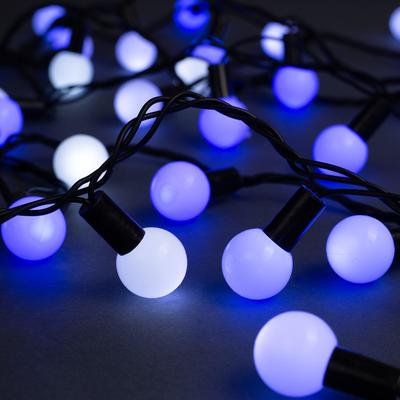 Гирлянда «Нить» 10 м с насадками «Шарики 2.5 см», IP44, тёмная нить, 100 LED, свечение бело-синее, мигание, 220 В