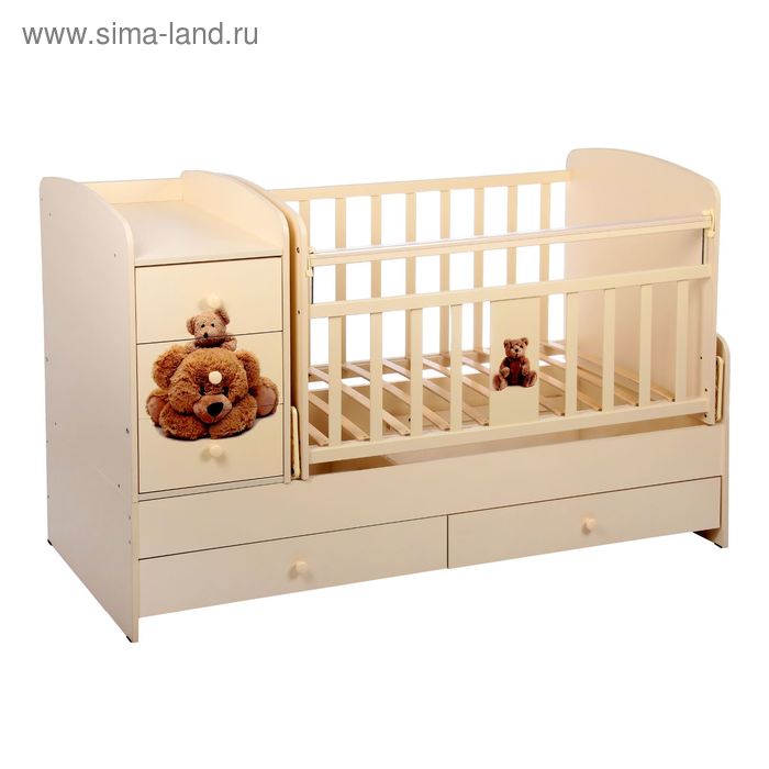 Детская кровать-трансформер «Мишки» с декорированным бортиком, цвет ваниль - Фото 1
