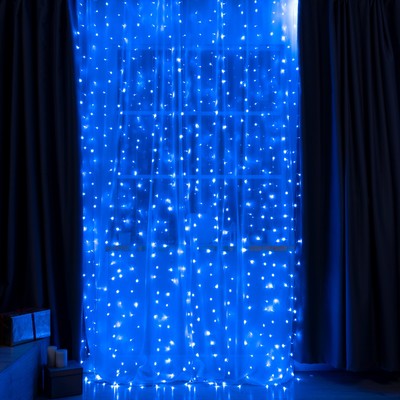 Гирлянда «Занавес» 2 × 3 м, IP20, прозрачная нить, 720 LED, свечение синее, 8 режимов, 220 В