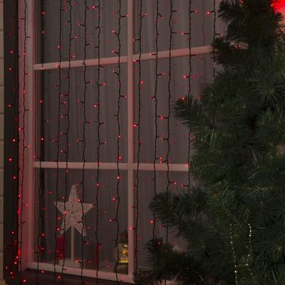 Гирлянда "Занавес" 2 х 6 м , IP44, УМС, тёмная нить, 1440 LED, свечение красное, фиксинг, 220 В