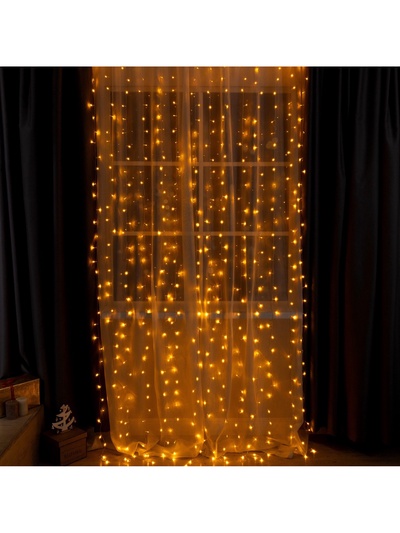 Гирлянда «Занавес» 2×3 м, IP20, прозрачная нить, 720 LED, свечение жёлтое, 8 режимов, 220 В