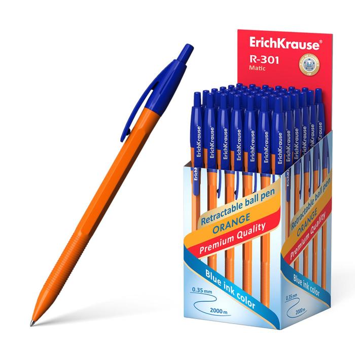 Ручка шариковая ErichKrause R-301 Matic Orange, узел 0.7 мм, автоматическая, стержень синий - Фото 1