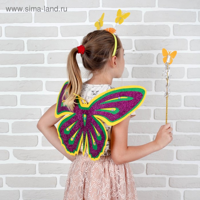 Карнавальный набор "Бабочка", 3 предмета: крылья, ободок, жезл, 3-5 лет - Фото 1