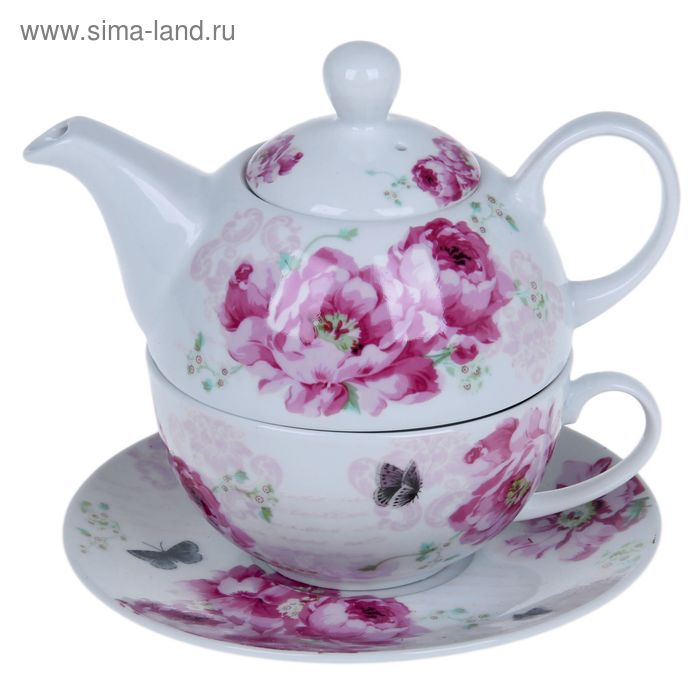 Набор чайный «Розарий», 3 предмета: чайник 330 мл, чашка 260 мл, блюдце 15 см - Фото 1