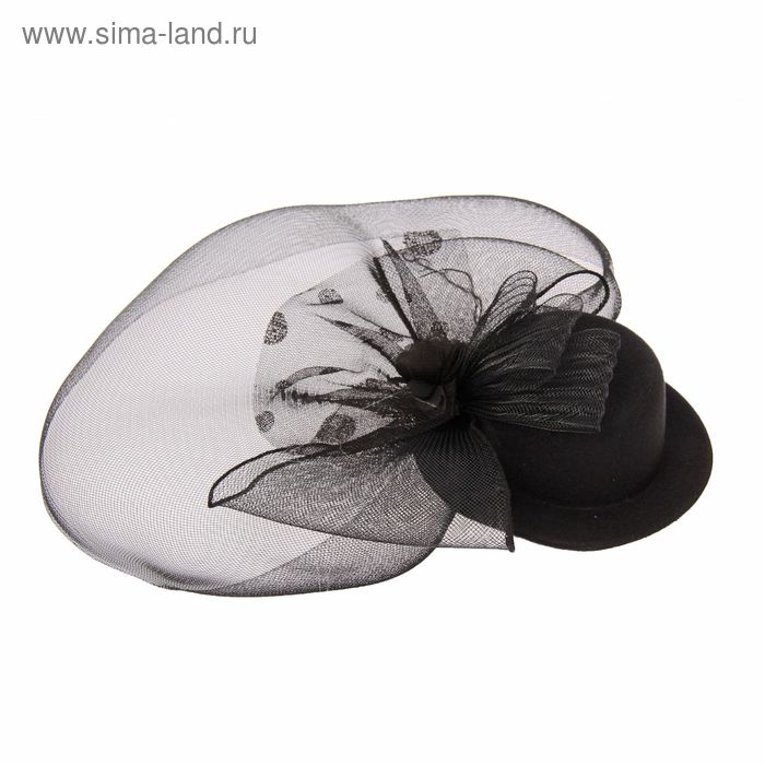 Карнавальный зажим "Загадка" шляпка и вуалетка с бантом, цвет черный - Фото 1