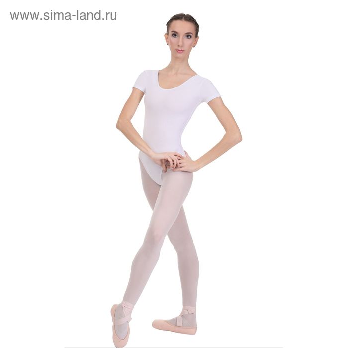 Купальник гимнастический, с коротким рукавом, размер 28, цвет белый - Фото 1