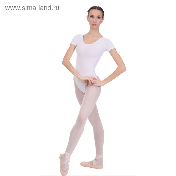 Купальник гимнастический, с коротким рукавом, размер 34, цвет белый - Фото 1