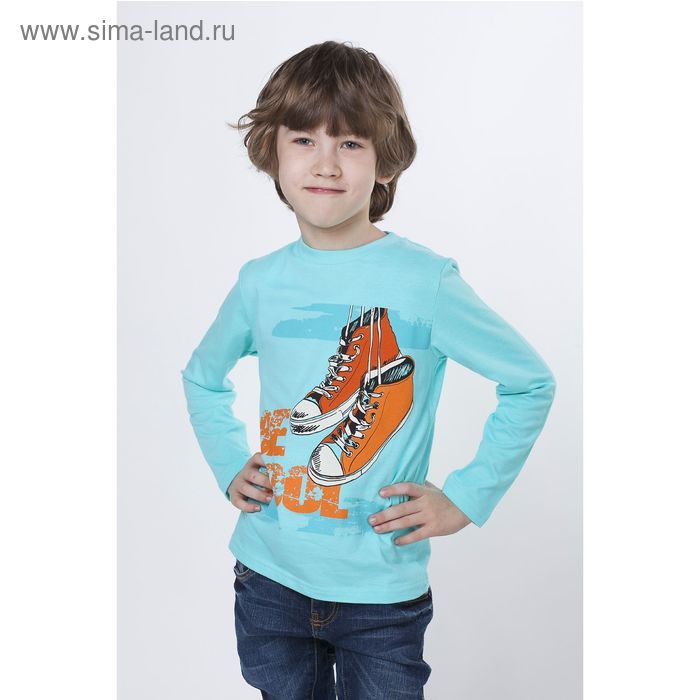 Футболка для мальчика "Кеды" с длинным рукавом, рост 122-128 см, цвет голубой 804-AZ - Фото 1
