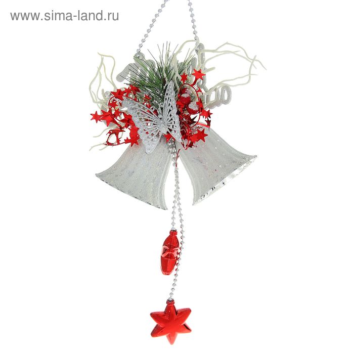 Украшение новогоднее "Два снежных колокольчика с бабочкой и подвесами" 30х15 см - Фото 1