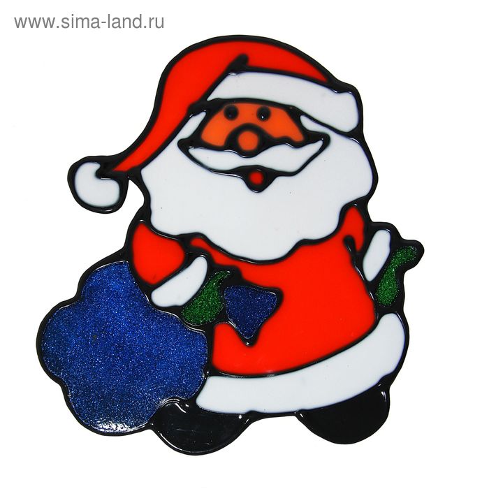 Наклейка на стекло "Дед Мороз с синим мешком" 16х15 см - Фото 1