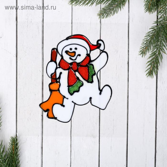 Наклейка на стекло "Снеговик с метлой" 15,5х12 см - Фото 1