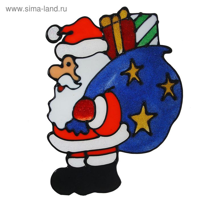 Наклейка на стекло "Дед Мороз с большим мешком подарков" 18х13 см - Фото 1