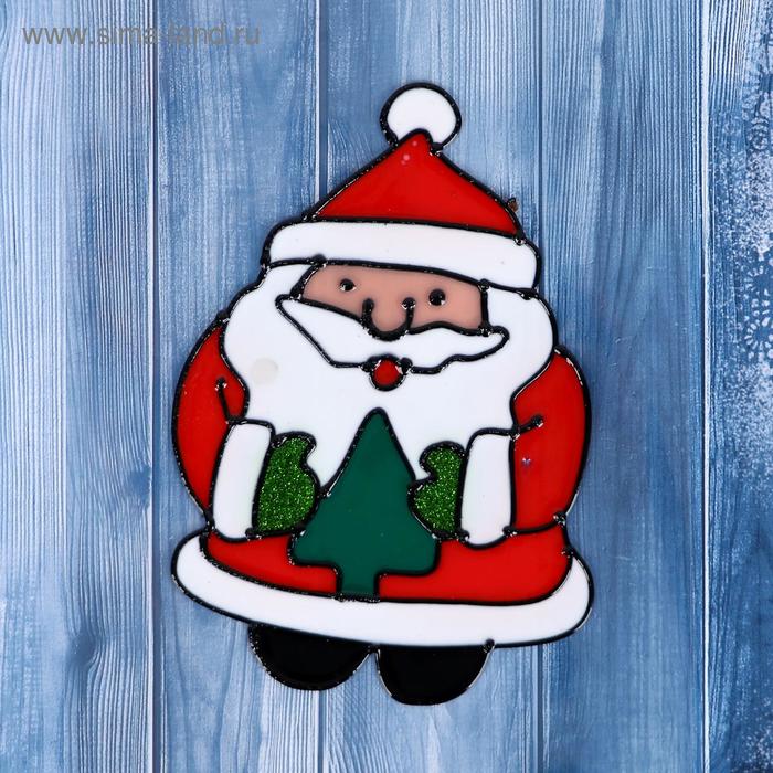 Наклейка на стекло "Дед Мороз в шубке с ёлочкой" 14х10 см - Фото 1