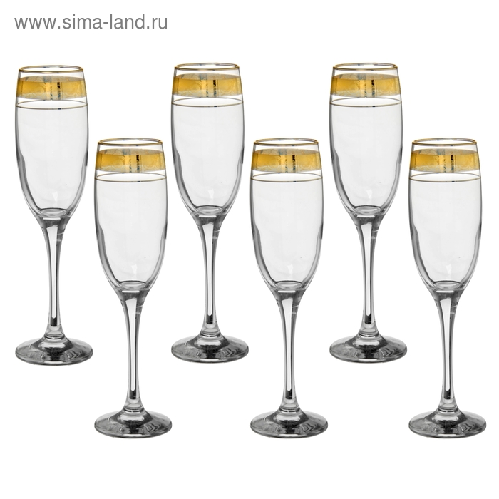 Набор бокалов для шампанского, 6 шт "Венуе. Цветочный бордюр" 220 мл, цвет золотой - Фото 1