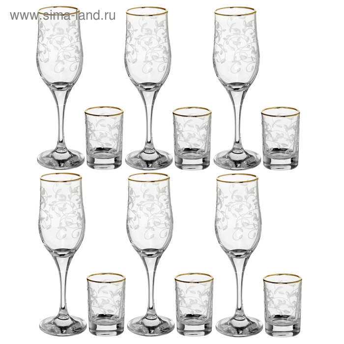 Набор посуды «Лоза», 12 предметов: 6 бокалов для шампанского 205 мл, 6 стопок 50 мл , с гравировкой - Фото 1