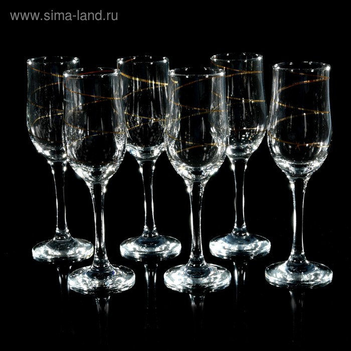 Набор бокалов для шампанского 200 мл "Тулип. Золотая змейка", 6 шт, подарочная упаковка - Фото 1