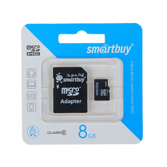 Карта памяти Smartbuy microSD, 8 Гб, SDHC, класс 10, с адаптером SD - фото 51694867