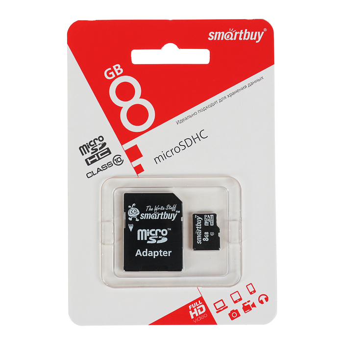 Карта памяти Smartbuy microSD, 8 Гб, SDHC, класс 10, с адаптером SD - фото 51694868