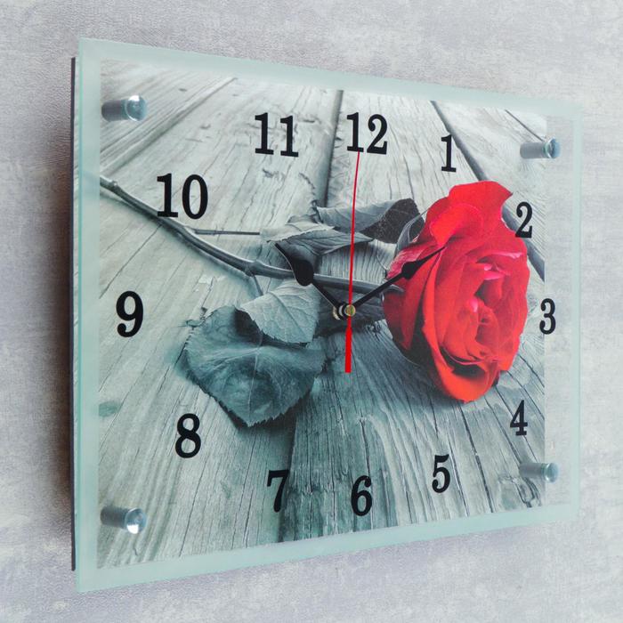 Часы настенные, серия: Цветы, "Красная роза", 25х35 см - фото 1883200950