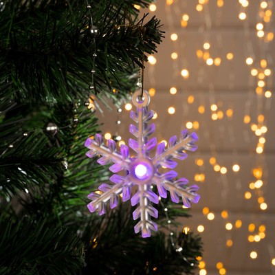 Подвеска световая "Снежинка матовая" (батарейки в комплекте), 8 см, 1 LED, RGB