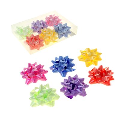 Подарочный Бант - звезда №10.2 в горох, для упаковки подарков, набор 6 шт., АССОРТИ