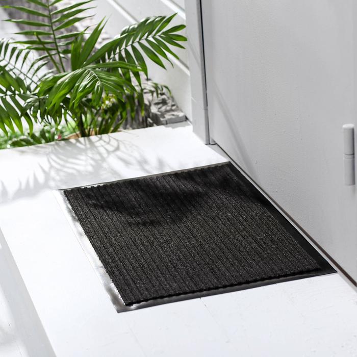 Коврик придверный влаговпитывающий, ребристый, «Стандарт», 60×90 см, чёрный - Фото 1