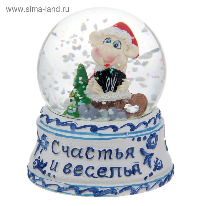 Сувенир снежный шар "Счастья и веселья. Обезьянка с гармонью", d=6,5 см - Фото 1
