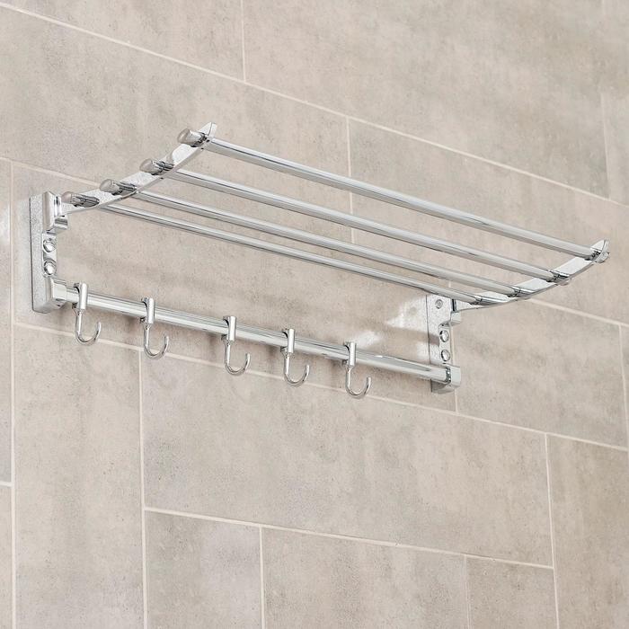 Полка откидная с двигающимися крючками Accoona A141, 57×30 см, хром - Фото 1