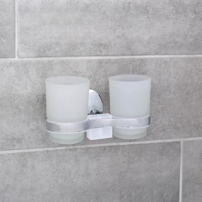 Держатель для зубных щёток настенный Accoona A11004, 2 стакана, стекло, хром