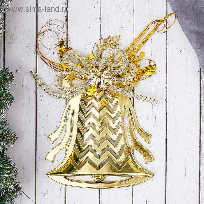 Украшение новогоднее "Колокольчик узорный с декором" 17х15 см, золото - Фото 1