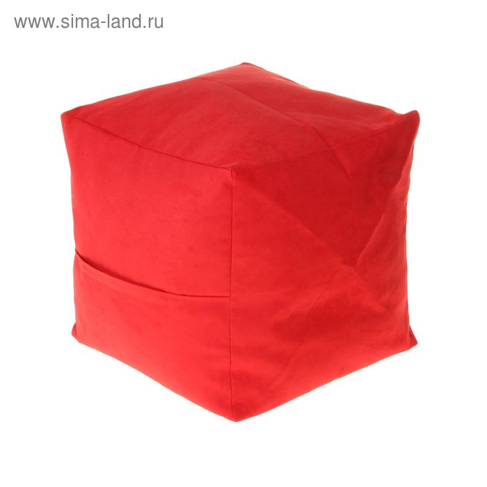 Пуфик куб 45*45 см, замша красная, наполнитель: вспененный полистирол - Фото 1