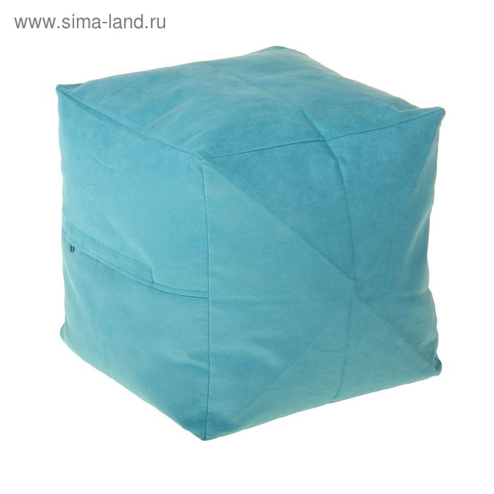 Пуфик куб, размер 45х45 см, замша, наполнитель: вспененный полистирол, цвет бирюза - Фото 1