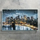 Часы-картина настенные, серия: Город, "Бруклинский Мост. Ночной Нью-Йорк", 35х60  см - фото 2842490