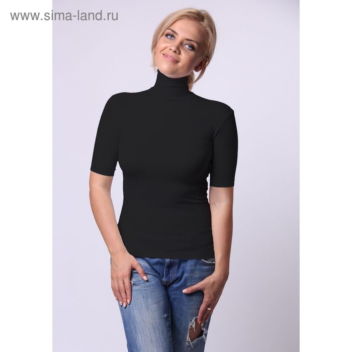 Бесшовная водолазка женская с высоким воротом, короткий рукав, Collorista (черный,S/M) - Фото 1