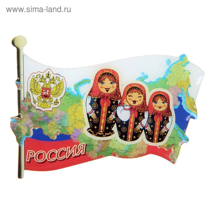 Магнит со смоляной заливкой в форме флага "Россия" - Фото 1