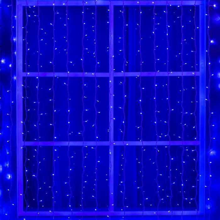 Гирлянда «Занавес» 2 × 3 м, IP44, УМС, белая нить, 760 LED, свечение синее, 220 В - Фото 1