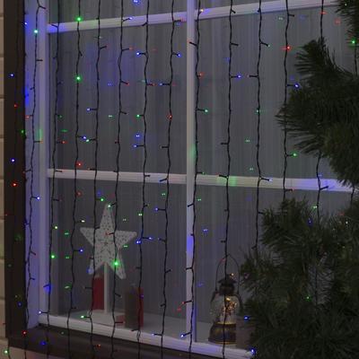 Гирлянда "Занавес" 2 х 6 м , IP44, УМС, тёмная нить, 1440 LED, свечение RG/RB, мигание, 220 В