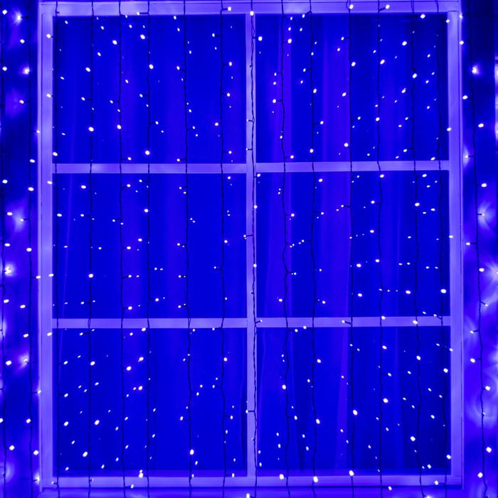 Гирлянда «Занавес» 2 × 6 м, IP44, УМС, тёмная нить, 1440 LED, свечение фиолетовое, 220 В - Фото 1