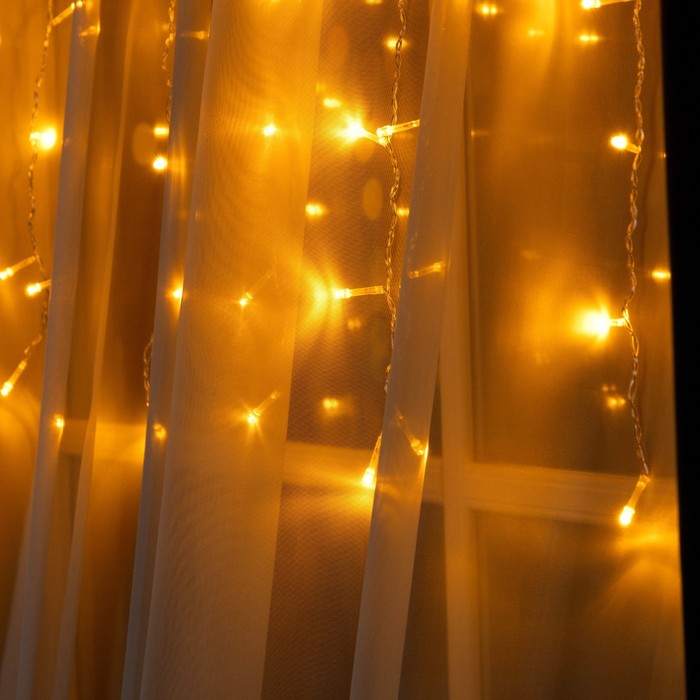 Гирлянда «Занавес» 1.5 × 1 м, IP20, прозрачная нить, 180 LED, свечение жёлтое, 8 режимов, 220 В - фото 1908254394