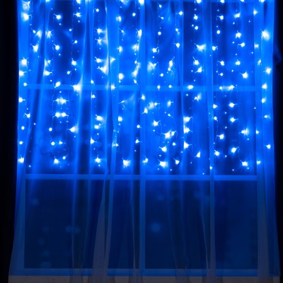 Гирлянда «Занавес» 1.5 × 1 м, IP20, прозрачная нить, 180 LED, свечение синее, 8 режимов, 220 В