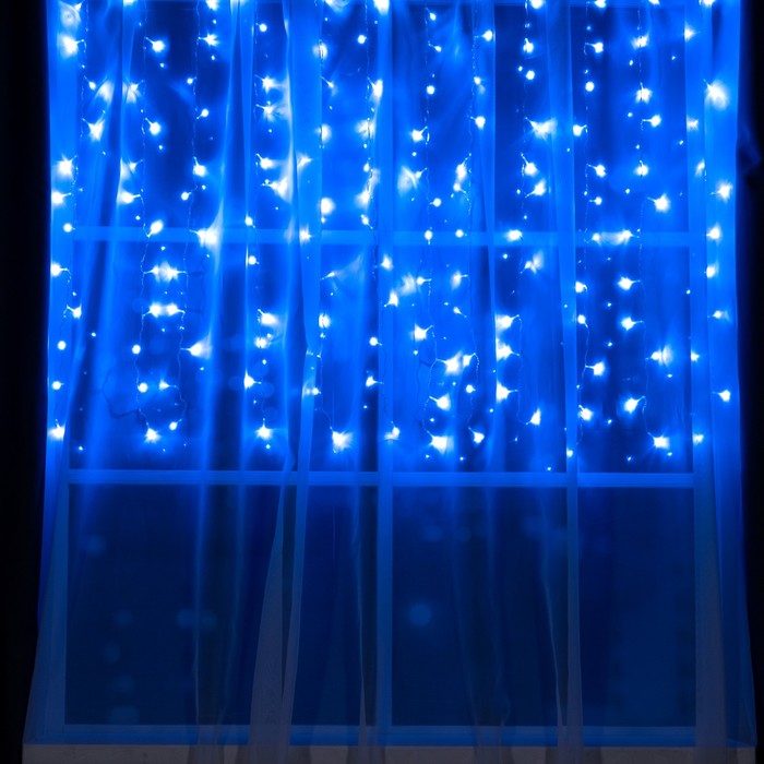 Гирлянда «Занавес» 1.5 × 1 м, IP20, прозрачная нить, 180 LED, свечение синее, 8 режимов, 220 В - фото 1908254435