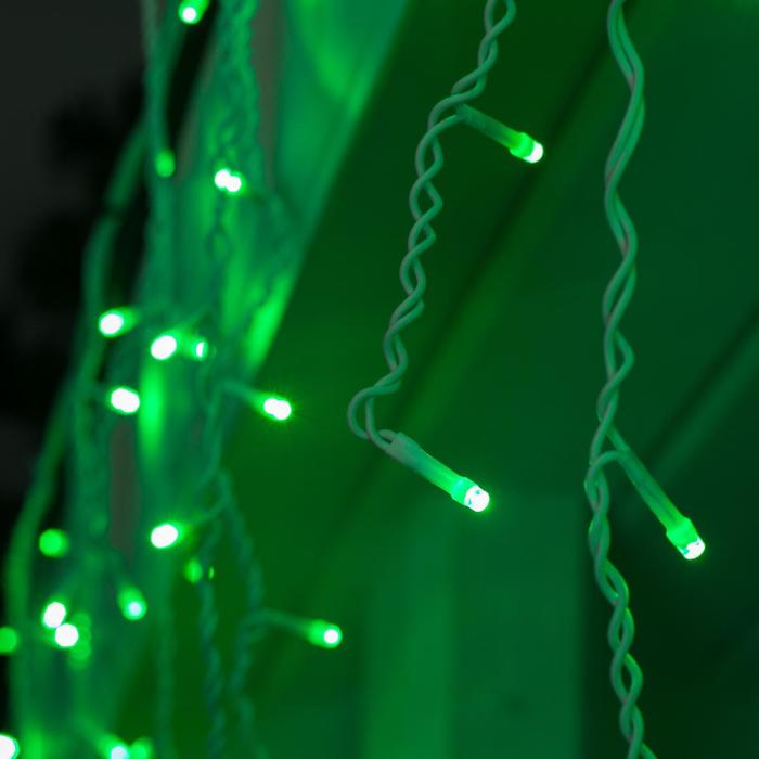 Гирлянда «Бахрома» 3 × 0.6 м, IP44, УМС, белая нить, 160 LED, свечение зелёное, 220 В - фото 1899474156