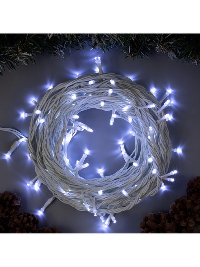 Гирлянда «Нить» 10 м, IP44, УМС, белая нить, 100 LED, свечение белое, 220 В