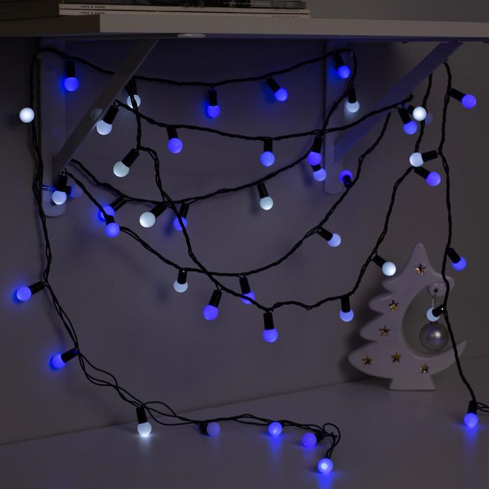 Гирлянда «Нить» 20 м с насадками «Шарики 1.5 см», IP44, тёмная нить, 200 LED, свечение бело-синее, мигание, 220 В - фото 1893581661