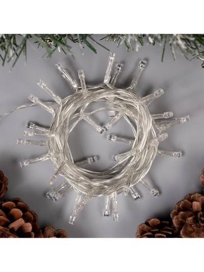 Гирлянда «Нить» 4 м, IP20, прозрачная нить, 40 LED, 2 режима, батарейки AAх3 (нет в комплекте), свечение белое