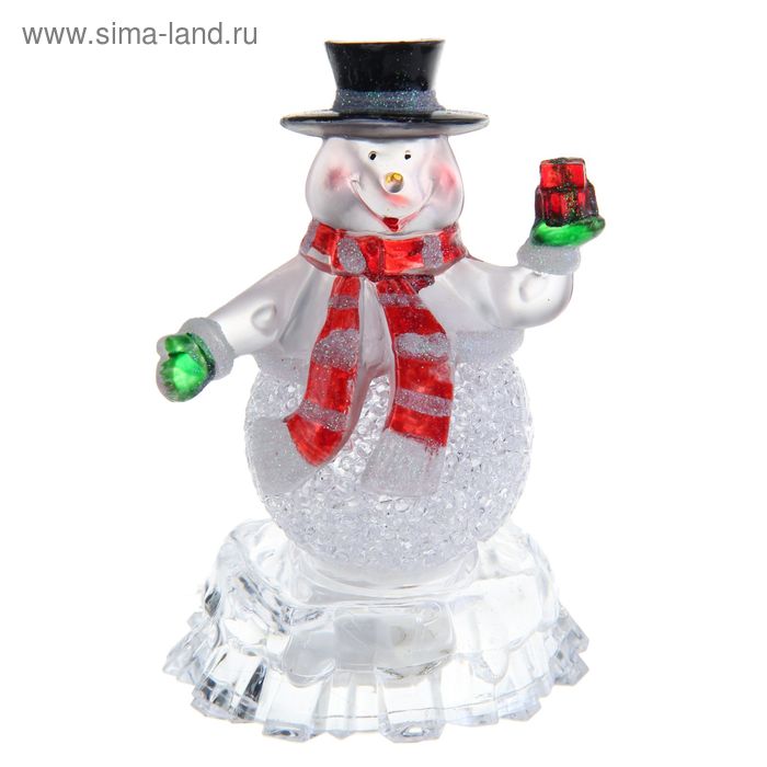 Игрушка световая "Снеговик на льдине с подарком" (батарейки в комплекте) 1 LED, RGB - Фото 1
