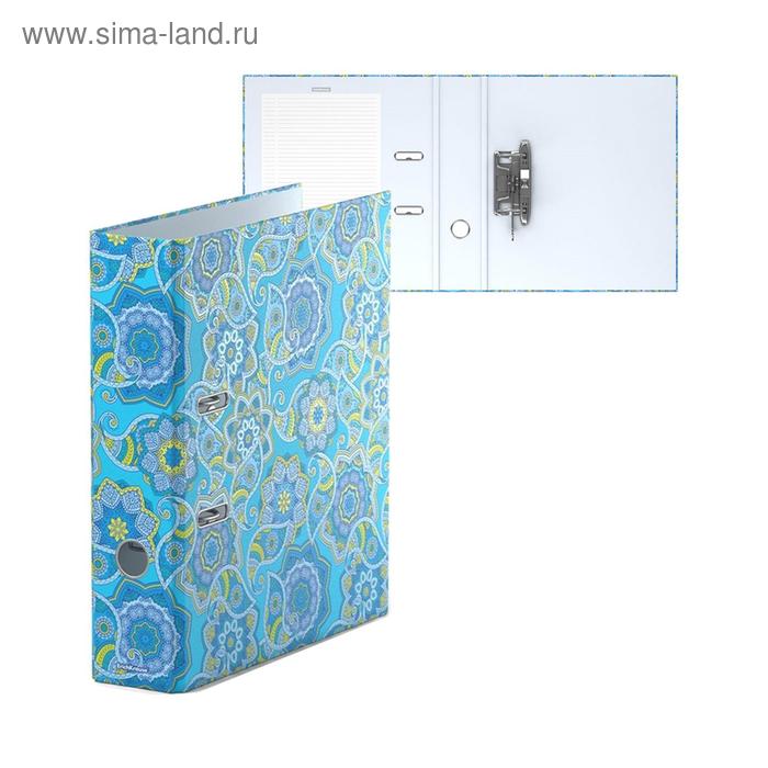 Папка-регистратор А4, 70 мм, ENIGMA, собранная, голубая, картон 2 мм, вместимость 450 листов, ламинированная с УФ-лаком - Фото 1
