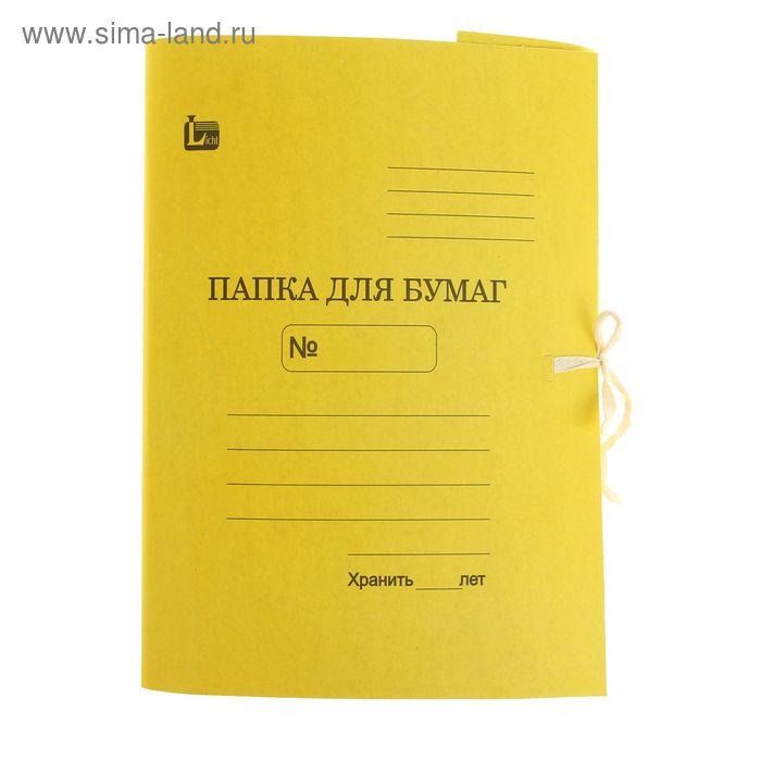 Папка для бумаг А4 на завязках, плотность 370г/м2, на 300 листов, желтая - Фото 1