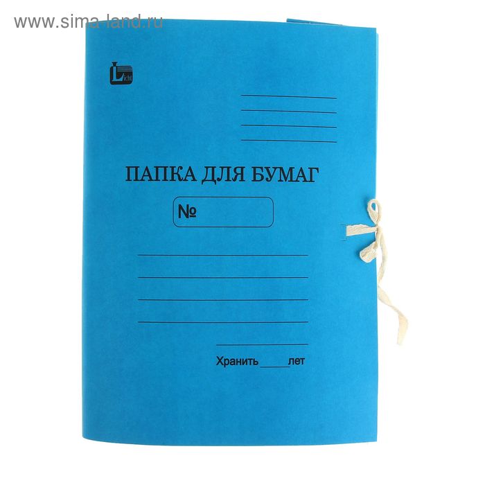 Папка для бумаг А4 на завязках, плотность 370г/м2, на 300 листов, синяя - Фото 1