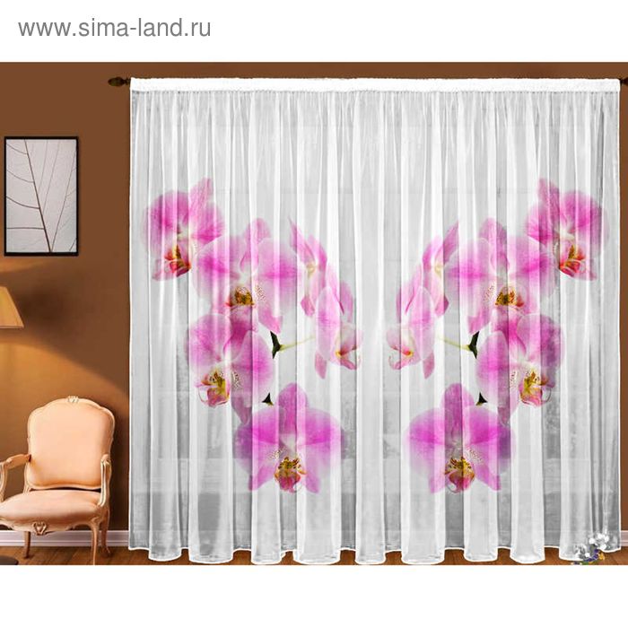 Тюль "Нежность орхидеи", ширина 145 см, высота 270 см +/-5 см-2 шт. - Фото 1